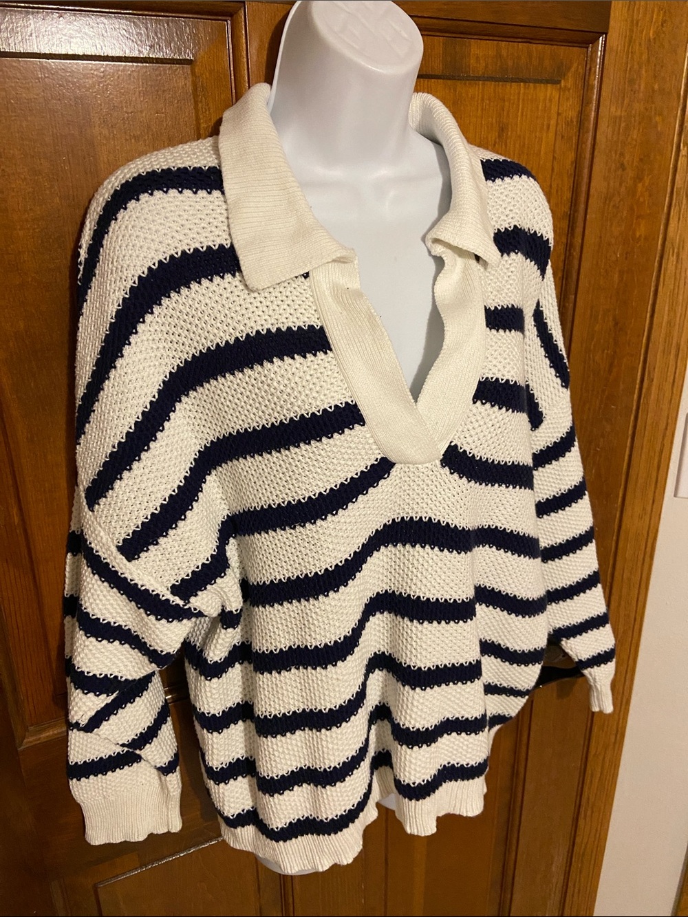 Aerie Ivy Polo Sweater Easy Fit Classic Length Nautical Navy Blue Size Medium - Picture 4 of 11